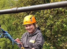 Hayley during her 80ft abseil for the Lincs & Notts Air Ambulance.