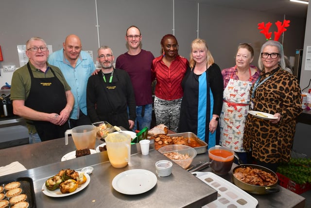 Volunteers at the Storehouse Community Meal (from left) Jimmy O'Neill, Andy Powley, Martin McKechnie, David Lofthouse, Bamidele Akomolafe, Sarah Jackson, Pauline Thornley and Kerry Stables