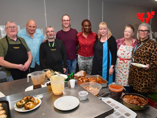 Volunteers at the Storehouse Community Meal (from left) Jimmy O'Neill, Andy Powley, Martin McKechnie, David Lofthouse, Bamidele Akomolafe, Sarah Jackson, Pauline Thornley and Kerry Stables