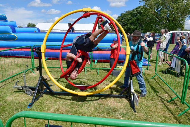 Danny Selby of Heckington experiencing a Gyro Wheel, owned by Did Carter