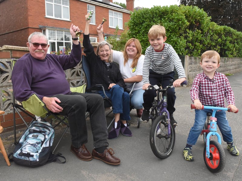 Ringing their bells in Market Rasen. L-R Rick and June Spencer, Kate Cameron, Logan Cameron 7 and Jonah Cameron 4