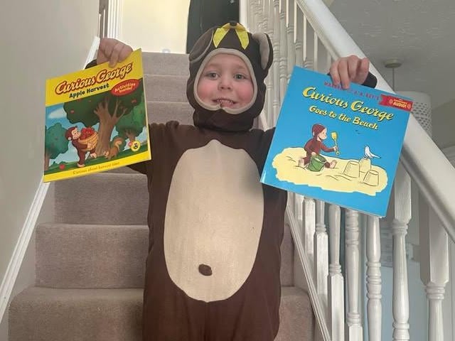 Joshua Pearson, aged four, as Curious George.