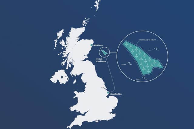 The Ossian windfarm project and the proposed connection points in Lincolnshire.