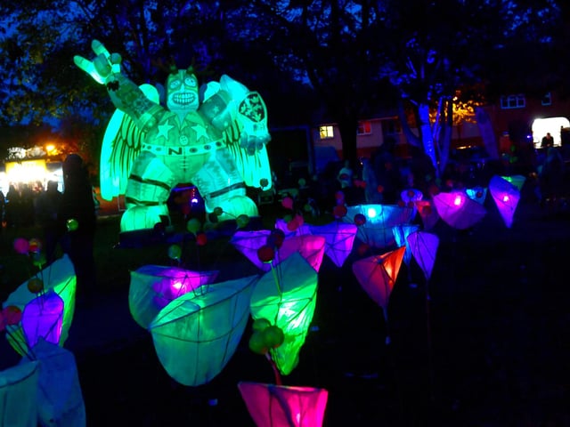 The colours of Sleaford RiverLight Festival on Eastgate Green.