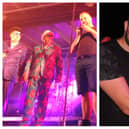 Madly in love: Matthew Petley made a show of his marriage proposal to fiancee Wendy Smith on stage during the set of Madness tribute act, Gladness at Heckington Show’s firework concert.