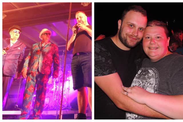 Madly in love: Matthew Petley made a show of his marriage proposal to fiancee Wendy Smith on stage during the set of Madness tribute act, Gladness at Heckington Show’s firework concert.