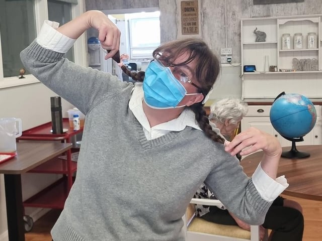Lifestyle coordinator Lucy getting into character.