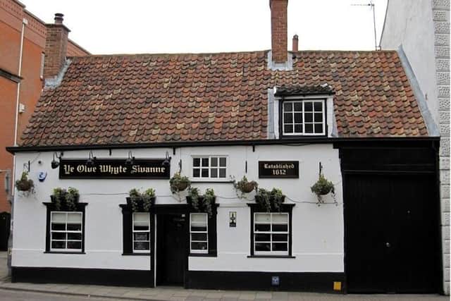 Ye Olde Whyte Swanne pub on Eastgate, Louth, which was established in 1612.