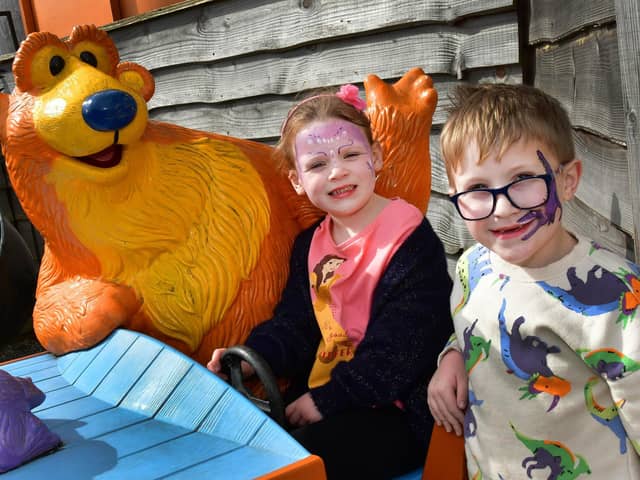 Evie and Daniel get their faces painted at Wolds Wildlife Park's Easter fun day. Photos: Mick Fox
