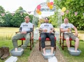 Mark Stones, Jason Maltby and Stacey Whitworth resting after the Filey to Priory walk.