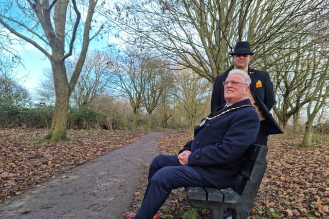 Mayor Coun Tony Tye (seated) enjoying the view of the walk with Coun Richard Cunnington.