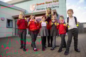 Pupils at Bourne Elsea Park C of E Primary Academy with Louise at Barratt Homes