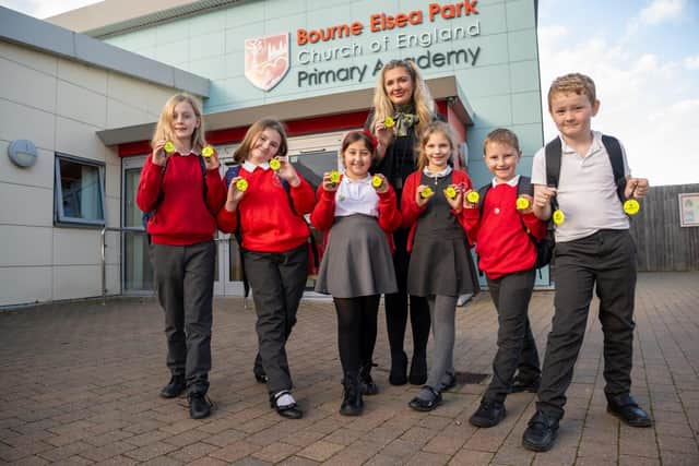 Pupils at Bourne Elsea Park C of E Primary Academy with Louise at Barratt Homes