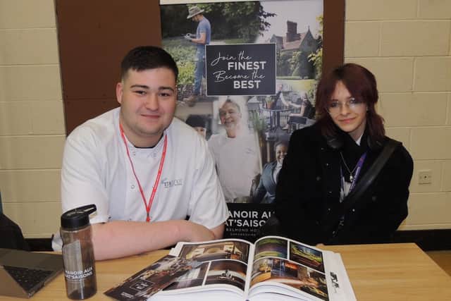 Former St George's student Oliver Batt of Le Manoir Aux Quat'Saisons with sixth former Millie Robinson.