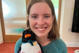 Clare with her mascot Gordon.