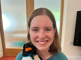 Clare with her mascot Gordon.