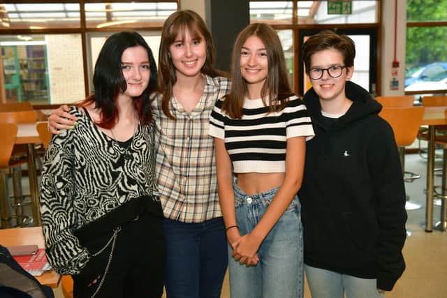 From left - Alyssa Farley, 16, Annabel Bavin, 16, Abigail Crawford, 16, and Isabel Andy, 16 celebrate at Kesteven and Sleaford High School GCSE results day