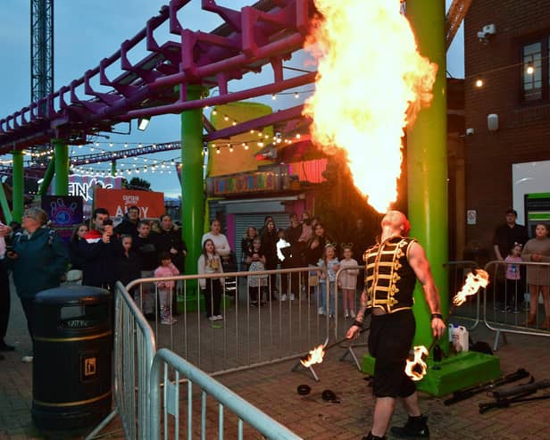 A fire act created a warm welcome for guests at Captain Jack’s Showbar's grand opening at Fantasy Island in Ingoldmells.