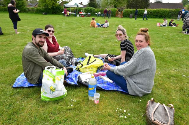 From left - Matt Whiteside, Hannah Pybus, Holly Whiteside, Debbie Nolan on Scopwick playing field for the sports day.