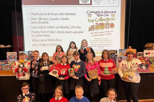 Barnes Wallis students with their donated gifts.