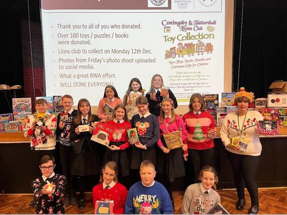 Barnes Wallis students with their donated gifts.