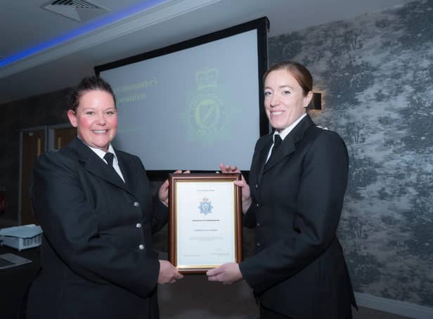 Chief Superintendent Anderson presents the Area Commander’s Commendation to Constable Keri Wales.