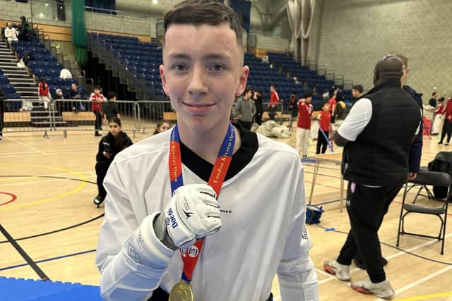 Cody Glen with his gold medal in Crawley.