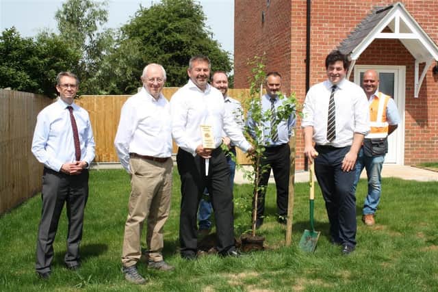From left: North Kesteven District Council Deputy Chief Executive Philip Roberts, Deputy Leader Councillor Ian Carrington, Leader Councillor Richard Wright, Director of Resources Russell Stone, Lindum BMS Managing Director Richard Shaw, Lindum Group Managing Director Ed Chambers and Site Manager Richard Charles.