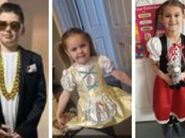 Finley, aged 10, as Billionaire Boy; Goldilocks; Grace, aged 6, of Heckington, dressed as Heidi.