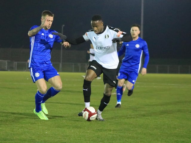 Ntumba Massanka scored  ahat-trick as Boston United won at Grantham Town in a Ukraine Appeal fundraiser.
