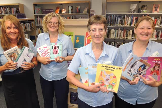 Sleaford librarians with some of the new Ukrainian books, from left - Helen Keeping, Jo Hubbert, Jane Haines and Rachel Pledge.