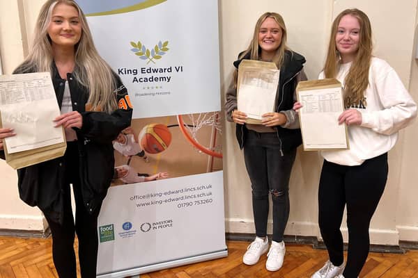 King Edward VI Academy students in Spilsby celebrating their results.