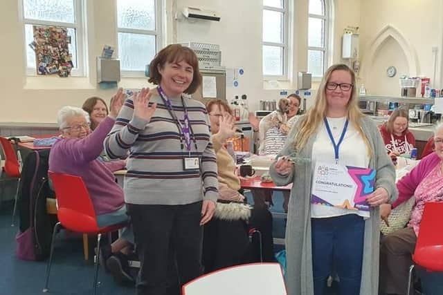 Platform’s Community Engagement Officer, Sam Smith (left) is pictured with Jodi Bradbury, Winnies in Skegness (centre) with Platform’s Going the Extra Mile Award winner’s trophy, certificate and vouchers.