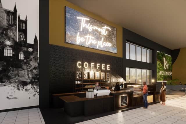 A computer-generated image of the serving counter of the coffee shop being created as a new addition