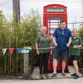 Wolds Wildlife Park co-owner Tracy Walters (left) with John Marshall and events manger Sharron Tonge unveil the defibrillator. Photos: Holly Parkinson