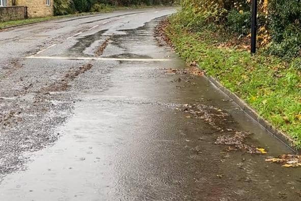 Water running down and gathering at the bottom of Sleaford Road, Leadenham. Photo: Martyn Everett