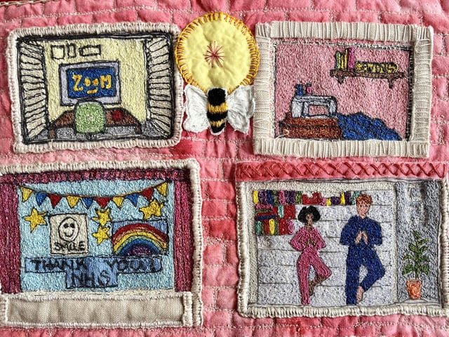 A Zoom video conference call, sewing, thanks for the NHS, and yoga - examples of people's experiences in lockdown.