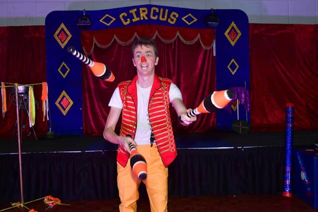 Alex the Clown juggles at Stardust Circus in Horncastle.