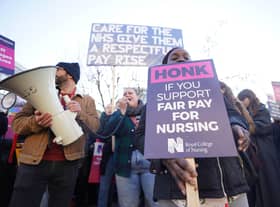 Members of the Royal College of Nursing (RCN) on the picket line outside St Thomas' Hospital, central London. Continued strike action plus winter pressures are jeopardising the ability of the NHS to break out of a "vicious cycle", a health leader has said. Issue date: Wednesday January 18, 2023.