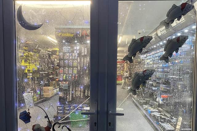 Horncastle Angling Superstore's fishy-themed display.