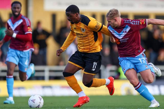 Ken Aboh in action for Boston in Saturday's FA Cup defeat. Photo by Chris Bray.