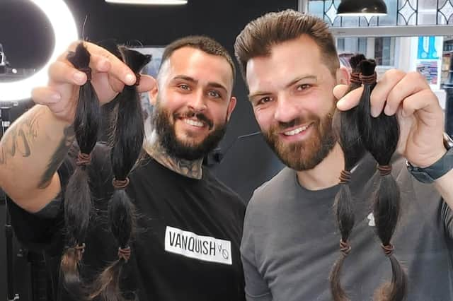 Chris Lee, right, grew his hair for three years and has donated it to The Little Princess Trust