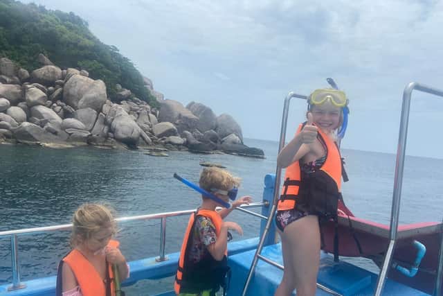 The Lingard children snorkelling in Koh Tao, Thailand.