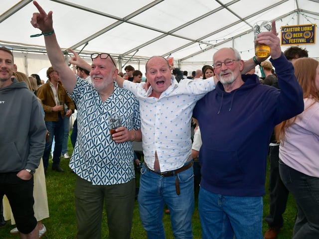 From left: Dan Wood, Paul Haslam, Bob Pines, members of the band, Caistorways.