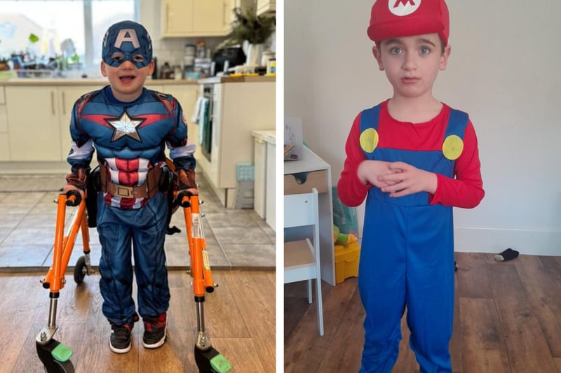 (ON YOUR) LEFT: Ruben, six, of Boston, dressed as his favourite superhero, Captain America. RIGHT: Kaben, five, of Boston, as Mario from the Super Mario Bros. franchise.