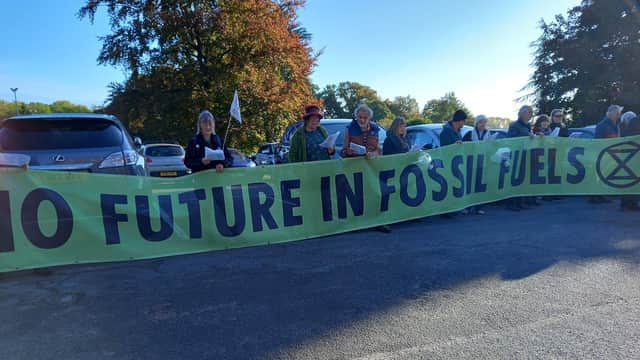 Campaigners outside the appeal for oil drilling at Biscathorpe by Egdon Resource. Photo: LDRS