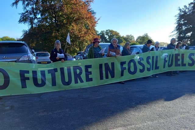 Campaigners outside the appeal for oil drilling at Biscathorpe by Egdon Resource. Photo: LDRS