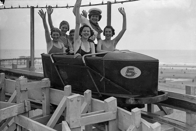Holidaymakers on a fairground ride at Butlin's in Skegness in June 1936.