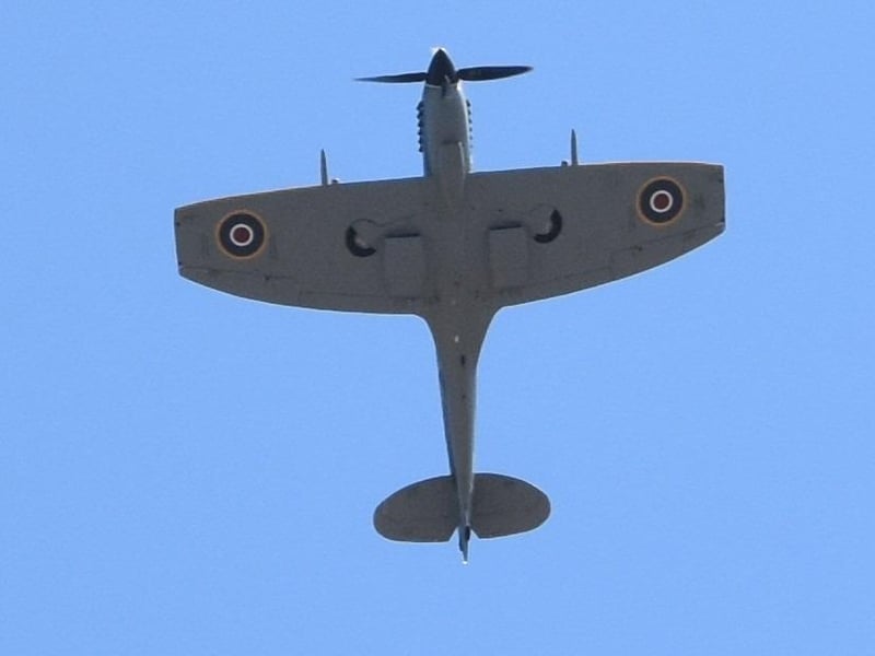 The Battle of Britain Spitfire flew over the Skegness Royal British Legion Picnic in the Park four times creating a poppy in the sky.