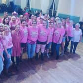 Many of the line-dancers who took part in the fundraising 'Pink Rodeo', dressed in pink or wearing cowboy attire.